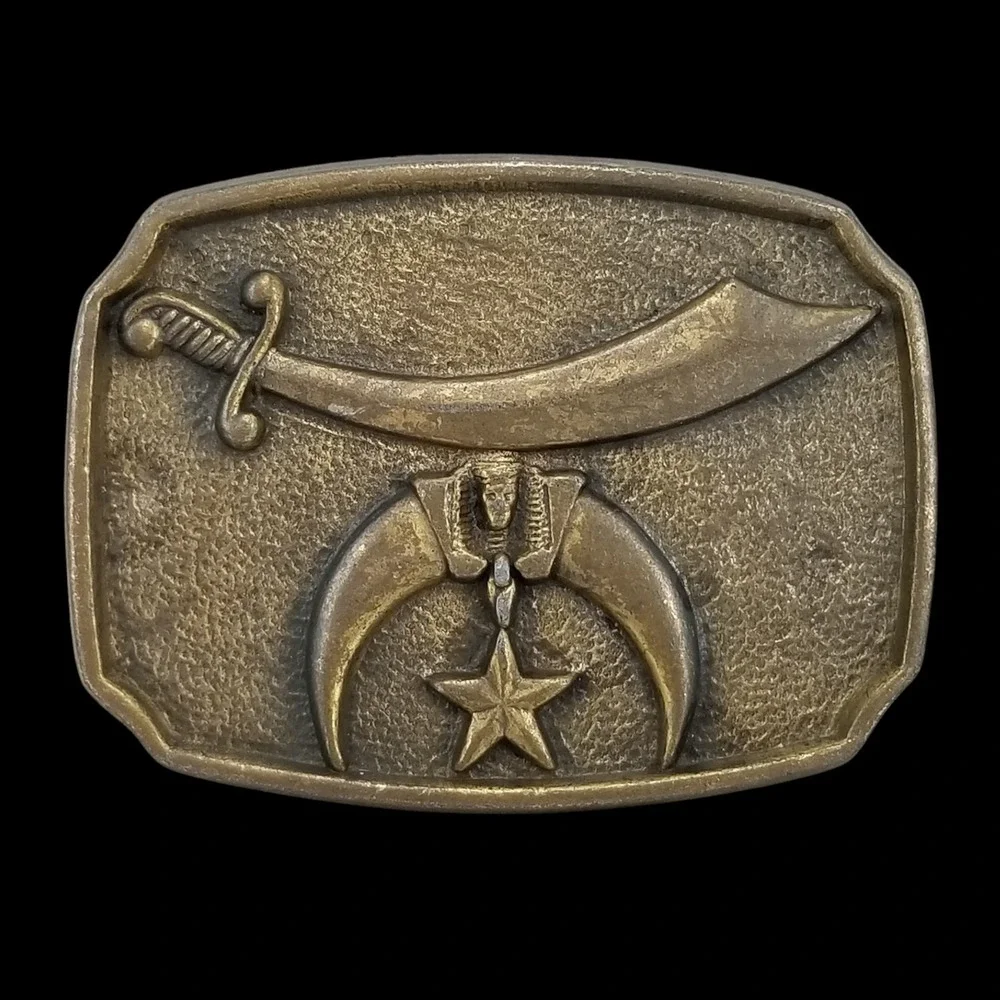 Shriners Masonic Belt Buckle Sword‎ Crescent Star Vintage Metal USA Made